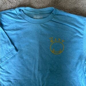 Blue Short Sleeve Tee with Yellow Graphic